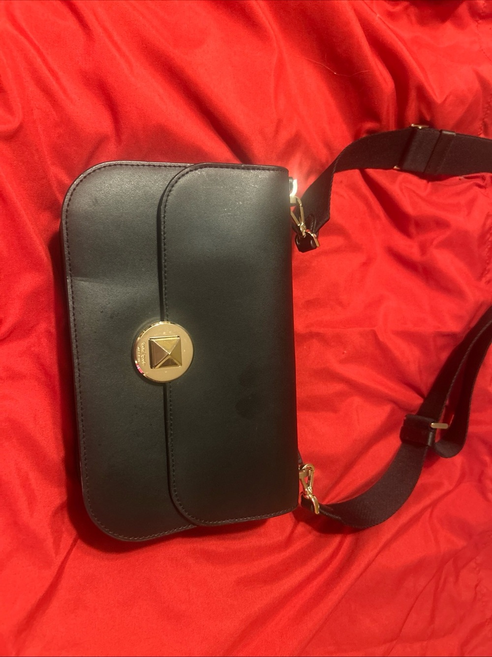Black Leather Crossbody Bag with Gold Hardware